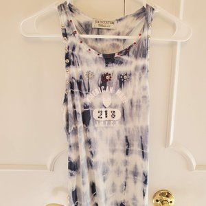 Juicy Couture Vintage Navy and White Tie-dye Bedazzled Halter Tank Top Girls L